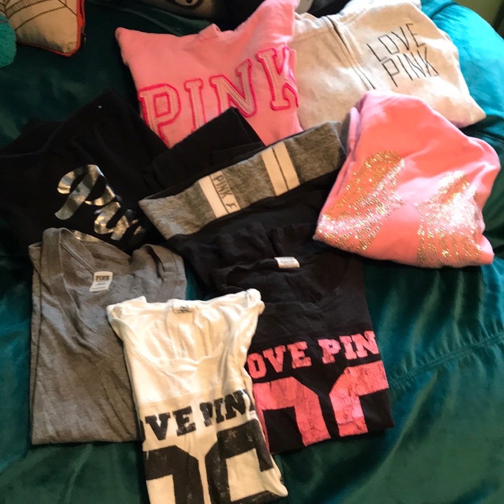 Pink Victoria secret hoodie, pants , tee , Bundle